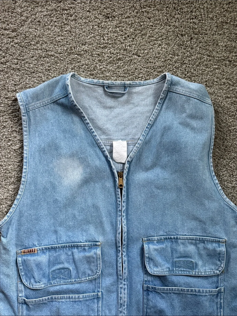 Gitano Vintage Light Wash Denim Utility Vest with Front Pockets